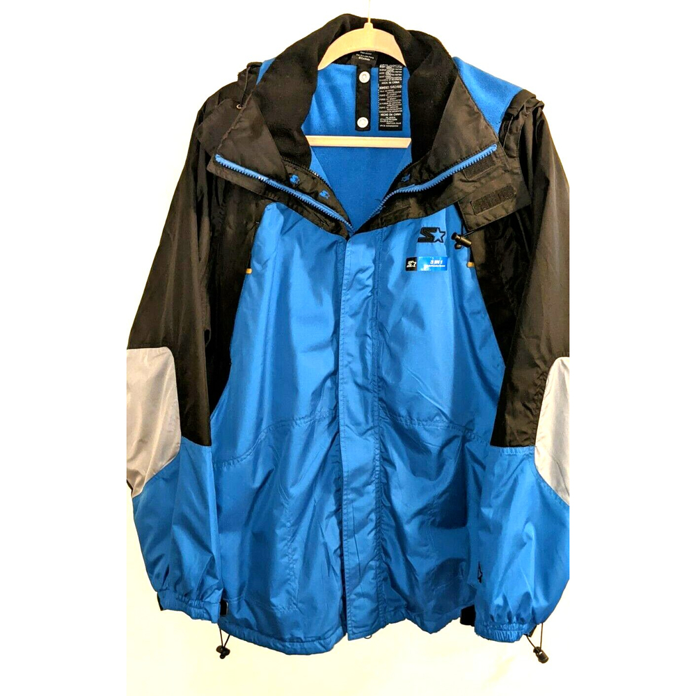 Starter Jacket 3 in 1 Men's Large 42-44 Removable Hood Blue & Gray NEW